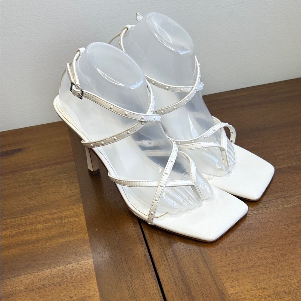 Marc Fisher MFBOSSI White Strappy Bridal Heels Square Toe 10M